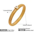 18k gold-plated stainless steel elastic spiral bracelet with square zircon stone - Wide White Zirconia Style (Z002)