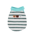 Striped dog tank top with cartoon bear embroidery in teal and white waffle knit fabric - S / White Striped