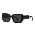 Modern square black sunglasses with thick frames and silver V-shaped metal accents - Black (C1 Black Frame Black Lens)
