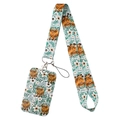 Mintgroen koord en pasjeshouder set met Schotse hooglander en madeliefjes bloemmotieven - Hoogland Koe / Lanyard & Kaarthouder Set