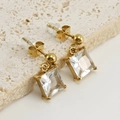 Minimalist 18K gold stainless steel earrings featuring large square-cut clear zircon - White