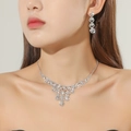 Silver bridal jewelry set featuring tiered rhinestone necklace and long drop earrings - Wave Long Silver 2-Piece Set(DTN14026456S)