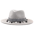 Cappello fedora intrecciato grigio chiaro con fascia bohémien e nappe di monete - M (56-58cm) / Grigio