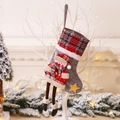 Gray felt Christmas stocking with red plaid cuff and hanging snowman figure decoration - E-W38 Medium Long Leg Snowman Stocking