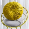 Yellow round velvet pumpkin pillow cushion with decorative radiating pleated design - Beige