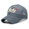 Breathable light blue mesh baseball cap with Lucky embroidery and small red heart detail - Adjustable / Dark Gray