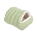 Green checkered plush cat sleeping bag with soft white lamb wool lining for small pets - Green Checkered