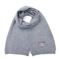 Gray knitted scarf with dog embroidery and Lucky Purplegg text for winter warmth - Grey Scarf