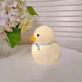Cute duck LED night light in beige with blue plaid ribbon emitting warm soft glow - Large Duck - Blue