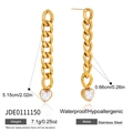 Golden stainless steel tassel earrings with heart zircon, Cuban chain style, 5.15cm length - Cuban Chain Heart Zirconia Pendant Style (JDE0111150)