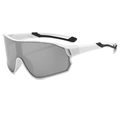 Outdoor sports cycling sunglasses with white aerodynamic frame and large gray lenses - White Frame Silver Mirror