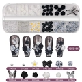 Mixed nail art charms set with 3D resin roses, butterflies and pearls in storage box - Camellia Dark Butterfly (12TZ-01)