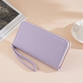 Purple lychee pattern long wallet for women with wrist strap and zipper closure - Litchi Pattern Long Light Purple