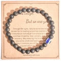 Handmade 8mm black lava stone beaded bracelet with blue accent bead on gift card - Lava Stone With Card Style