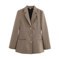 Flachbild-Ansicht eines braunen Blazers mit Hahnentrittmuster und klassischen Revers - S / Khaki Hahnentritt