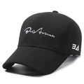 Classic black baseball cap with white Burs Arsuun embroidery and curved brim - Adjustable / Black With White Embroidery
