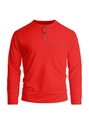 Men's red long sleeve polo shirt with chest pocket and three-button henley collar - Red