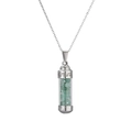 Stainless steel perfume bottle pendant necklace with green stones on white background - Silver Aventurine gravel