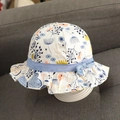 Cappello da sole per neonati in cotone bianco con fiori e fiocco di nastro azzurro - 51-53cm (2-4 Anni) / Blu scuro