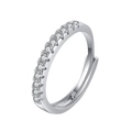 Adjustable silver band ring with a half-circle of sparkling cubic zirconia stones - Simple Straight Ring Ljz-54 / Adjustable Open