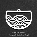 Macro view of wave-pattern cutout semi-circle charms in silver stainless steel - Silver Half Circle Sea Wave (24x19mm)