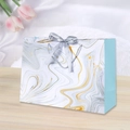 Elegant marble pattern gift bag with silver ribbon bow and braided rope handle - 14x7x15cm / Marble Pattern-Silver Ribbon