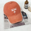 Vintage washed cotton baseball cap in brick red with God Wins graphic print - One Size / Orange