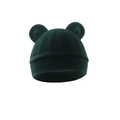 Detail of soft cotton knitted baby bear hat in dark green with cute ear design - One Size / Dark Green