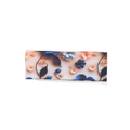 Bohemian floral stretchy headband in navy and pink blossoms on a cream fabric base - Beige Blue Floral