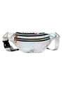 Silver holographic fanny pack for women with three zipper compartments and nylon strap - Silver (Holographic)