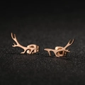 Minimalist rose gold stainless steel reindeer antler stud earrings for women - Rose Gold