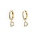 Elegant gold hoop earrings featuring a sparkling zircon-encrusted letter D pendant - Letter D / Gold