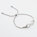 Macro detail of silver infinity symbol on a minimalist adjustable twist rope chain bracelet - Silver (Infinity Symbol)