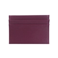 Detailed view of deep purple Saffiano leather card holder with three card slots - Wine Red Saffiano Pattern