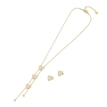 Schmuckset aus goldenem Edelstahl mit Herzanhängern aus weißer Muschel und Ohrsteckern - Herz Perlmutt Stil (1#Herz)