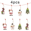 Set di 4 ciondoli natalizi in legno festivi con gnomi colorati e motivi per le vacanze - Q-G59 Set da 4 alberi di Natale