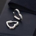 Silver heart hoop earrings with micro-p鑲zirconia on dark blue velvet texture - Heart Shape / White Gold