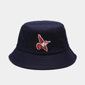 Close-up of hummingbird embroidery on navy blue cotton bucket hat with detailed stitching - M(56-58cm) / Navy Blue