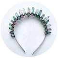 Handmade headband with pink and green raw crystal quartz points on wire frame - Pink Green + Black Wire Silver Headband