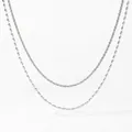 Silver double-layer necklace featuring frosted circle links and smooth oval beads - Silver Double Layer Combined Necklace (PDD892)