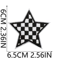 Close-up of black and white checkered star embroidery patch with 6.5cm size markings - Style 5 (Black White Checkerboard Star)
