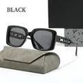 Classic square oversized black sunglasses with unique metal chain-link hollow temples - Black