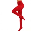 Plus size high waist opaque tights in vibrant red with 80D thickness for women - Red