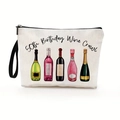 Beige Make-up-Tasche aus Segeltuch mit 50. Geburtstag Wein-Motiv und schwarzer Schlaufe - 50. Geburtstag Wein-Crawl Thema (Stil 1) / 17*25cm (Leinen) mit Gurt