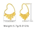 Detail view of 18K gold heart earrings with hammered metal bars and size dimensions - Hammered Rectangle Fringe Heart