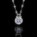Silver swan pendant necklace featuring a round sparkling center zircon on black background - Xl-157 [with Four-leaf Clover Chain]