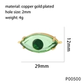 Evil eye jewelry connector in gold plated copper with green faceted stone 29mm - Dark Green