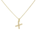 Classic 18k gold plated brass necklace with elegant cross pendant and faux pearl inlay - Letter X