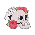 Punk style alloy skull and red rose brooch with Ace playing cards enamel finish - Skull with Poker Cards