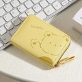Yellow faux leather accordion wallet with cute brown bear print and zipper closure - 9 Card Slots / Yellow